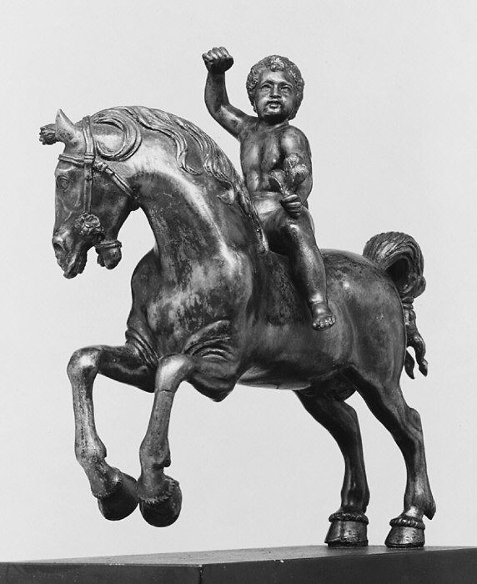 Nude Boy on Horseback, Bronze with dark brown lacquer patina, German 