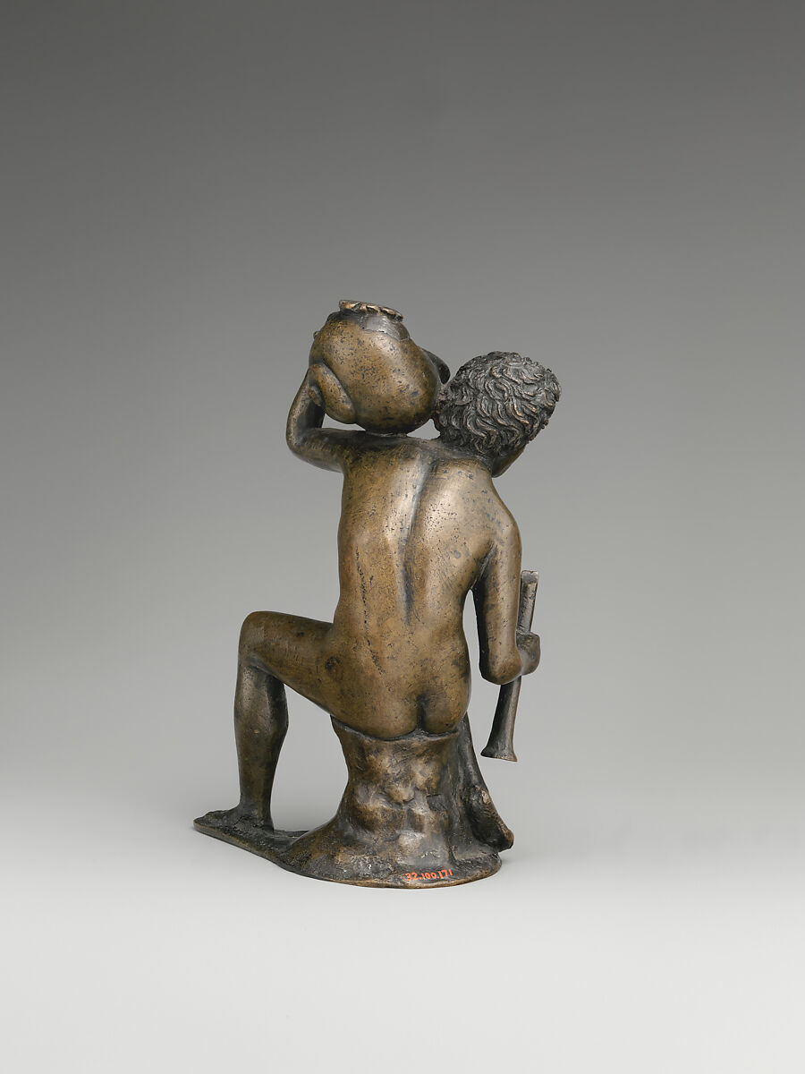 Seated youth with a lamp in the form of a snail shell, Possibly workshop of Andrea Briosco, called Riccio (Italian, Trent 1470–1532 Padua), Bronze, Italian, Padua
