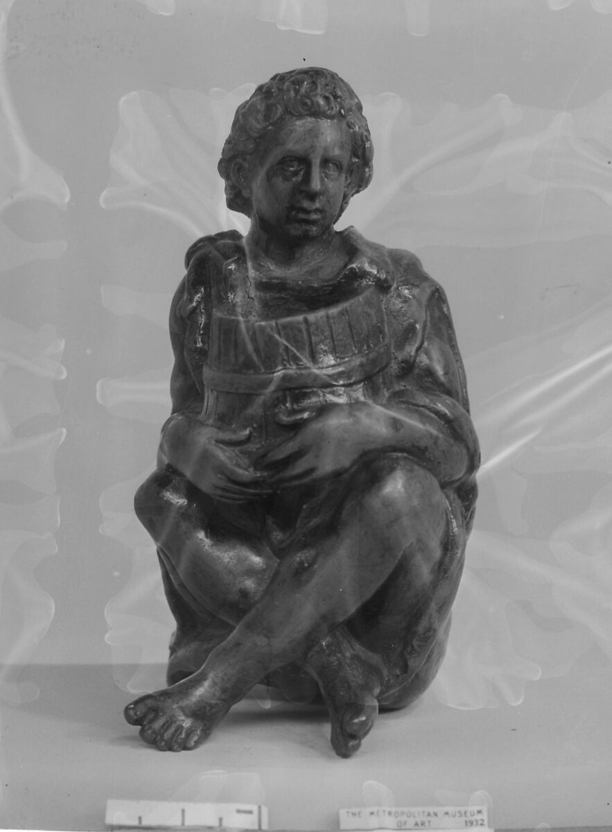 Boy with a barrel, Bronze, black lacquer patina, probably Italian