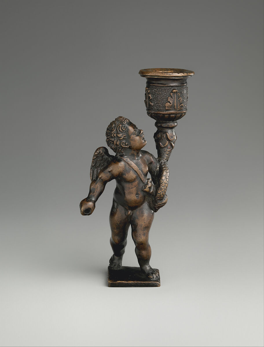 Cupid bearing a quiver and a candle socket, Bronze, possibly Italian, Padua