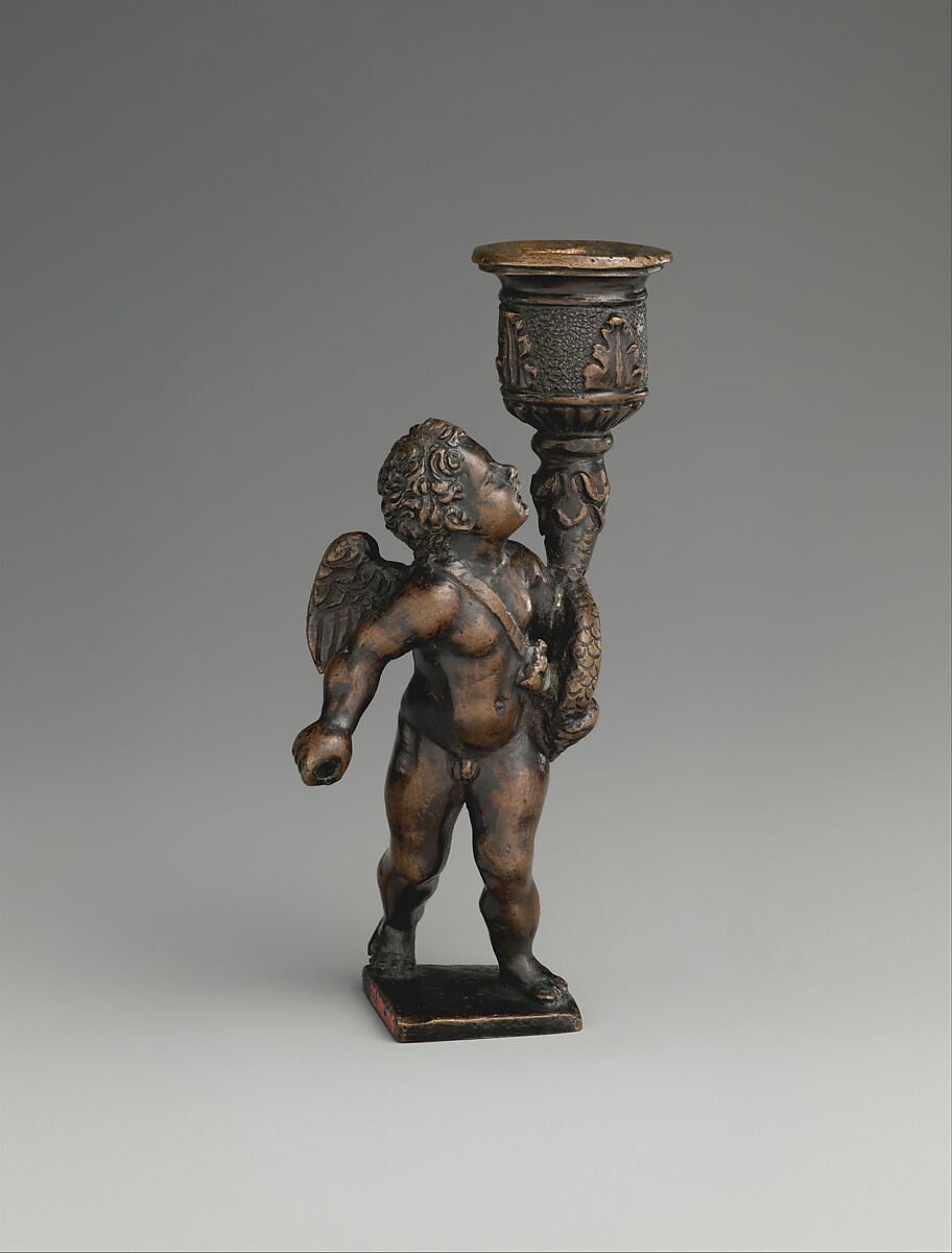 Cupid bearing a quiver and a candle socket, Bronze, possibly Italian, Padua 