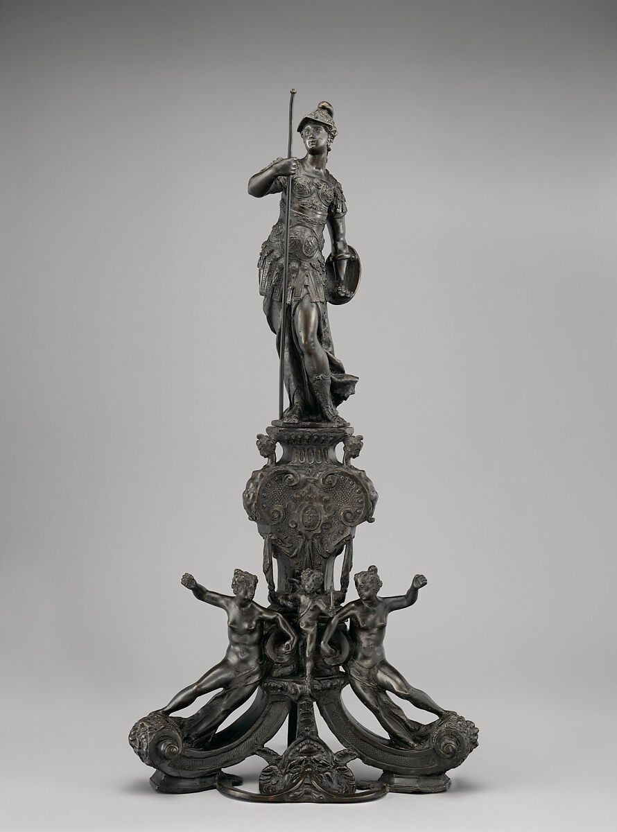 Andiron with figure of Minerva (one of a pair), Style of Danese Cattaneo (Italian, ca. 1512–1572), Bronze, Italian, Venice 