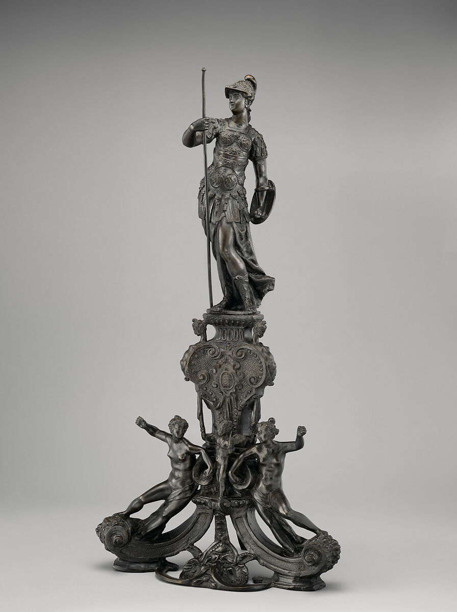 Andiron with figure of Minerva (one of a pair), Style of Danese Cattaneo (Italian, ca. 1512–1572), Bronze, Italian, Venice