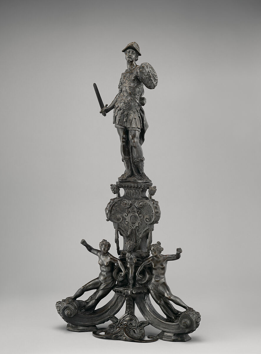 Andiron with figure of Mars (one of a pair), Style of Danese Cattaneo (Italian, ca. 1512–1572), Bronze, Italian, Venice