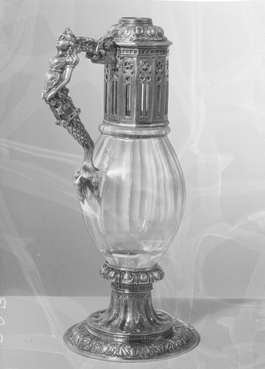 Pair of cruets, Rock crystal, silver gilt, German