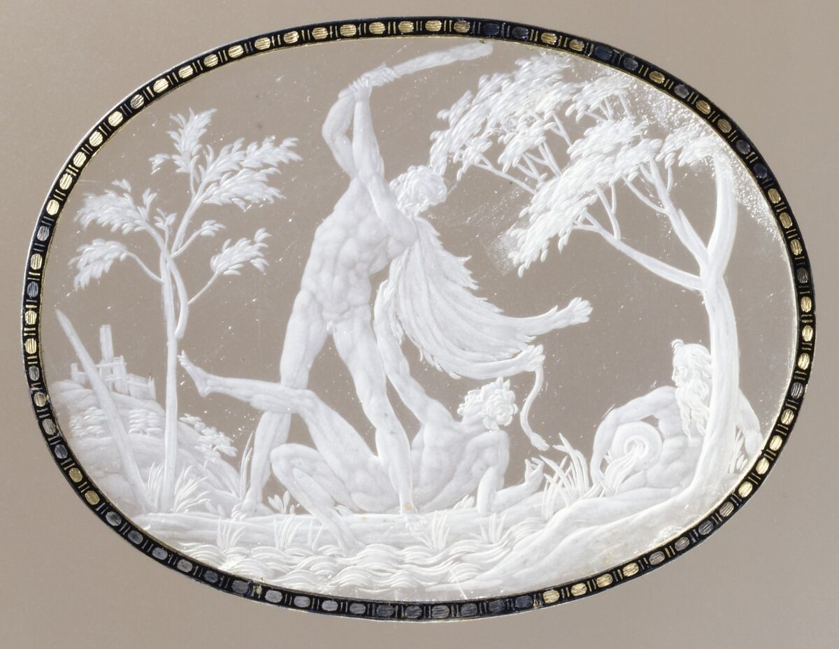 Hercules and Acheloüs, Annibale Fontana  Italian, Rock crystal; gold and champlevé enamel frame, Italian, Milan