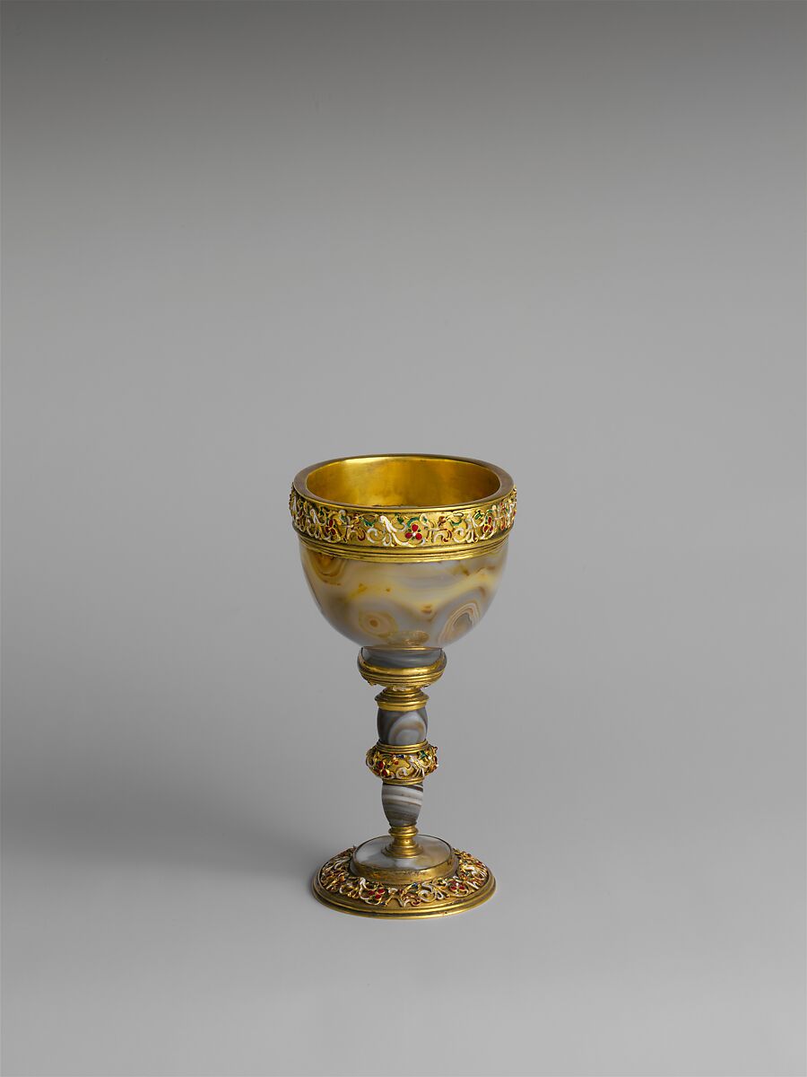 Standing cup with cover, Agate, silver gilt, gold, enamel, rubies, diamond, French, Paris
