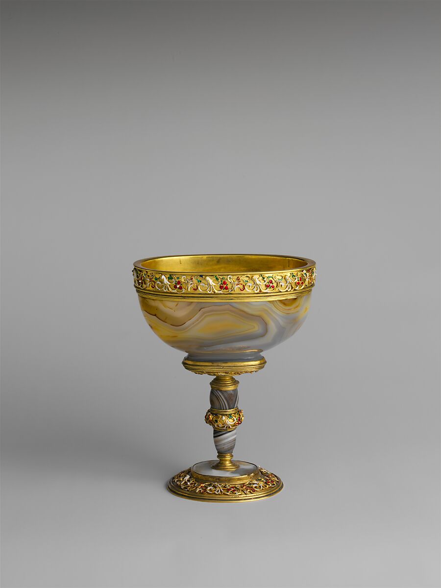 Standing cup with cover, Agate, silver gilt, gold, enamel, rubies, diamond, French, Paris