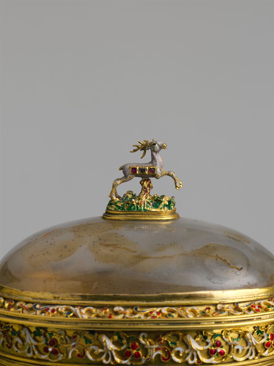 Standing cup with cover, Agate, silver gilt, gold, enamel, rubies, diamond, French, Paris