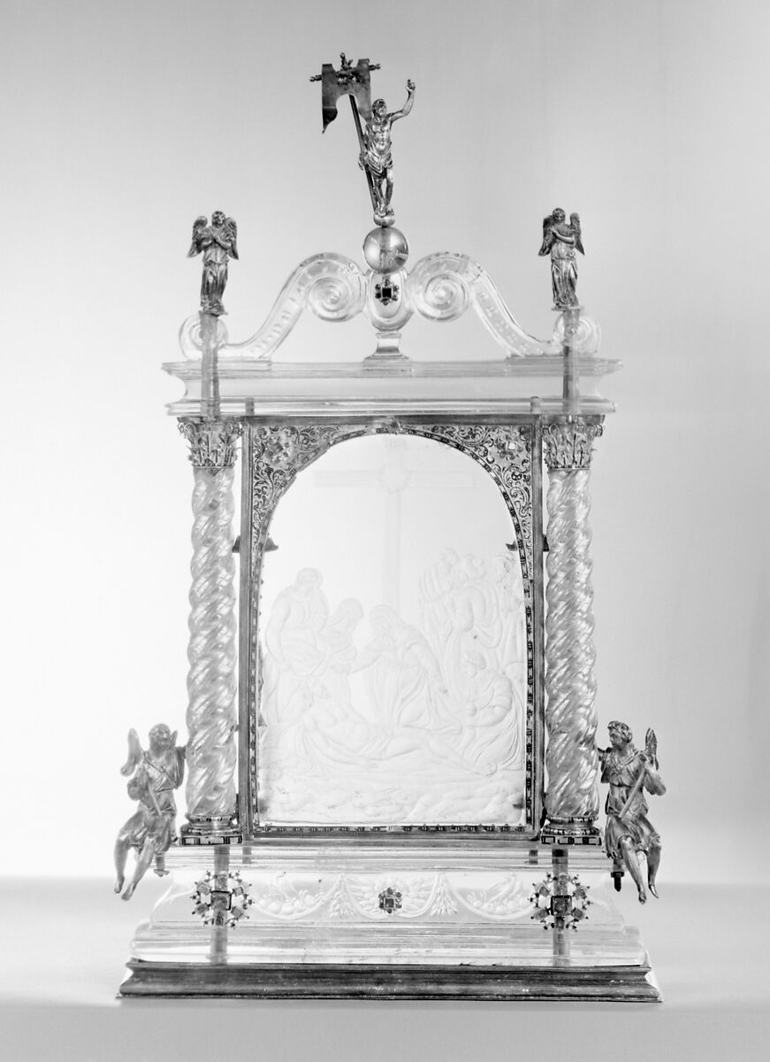 Pietà, Crystal, silver gilt, enamel, emeralds, rubies, probably French