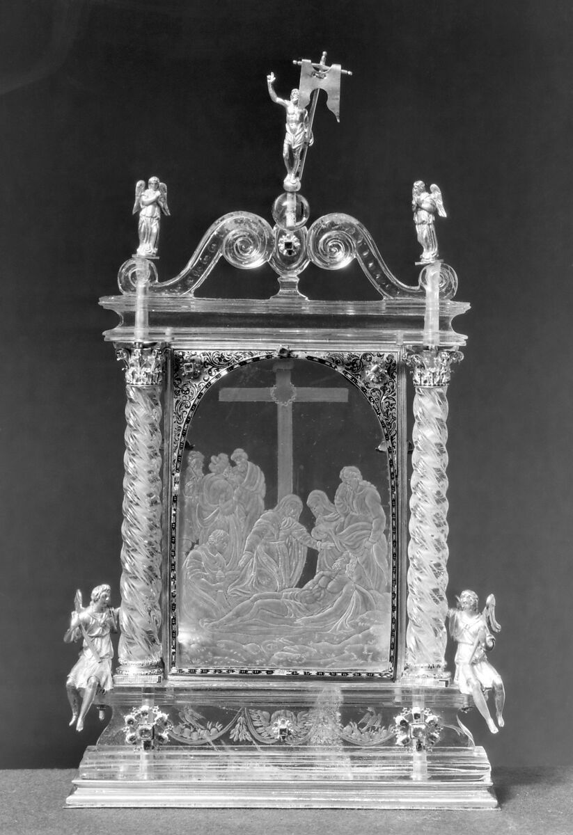 Pietà, Crystal, silver gilt, enamel, emeralds, rubies, probably French 