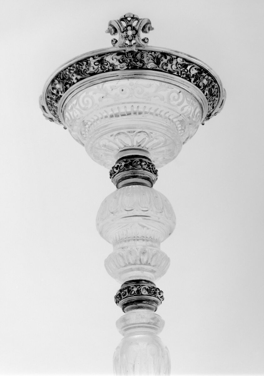 Pair of pricket candlesticks, Mounted after a design by Reinhold Vasters (German, Erkelenz 1827–1909 Aachen), Crystal, silver-gilt, enamel, Italian, probably Milan