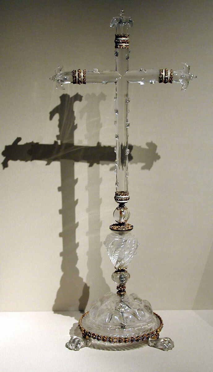 Altar cross, Rock crystal, gold, enamel, possibly Spanish 