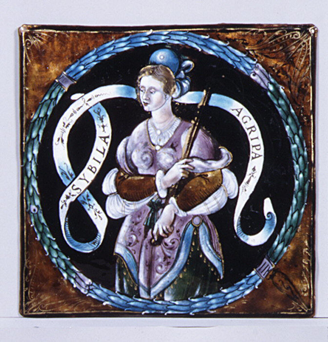 The Sibyl Aprippa, Workshop of Léonard Limosin (ca. 1505–1575/1577), Painted enamel on copper, partly gilt, French, Limoges 