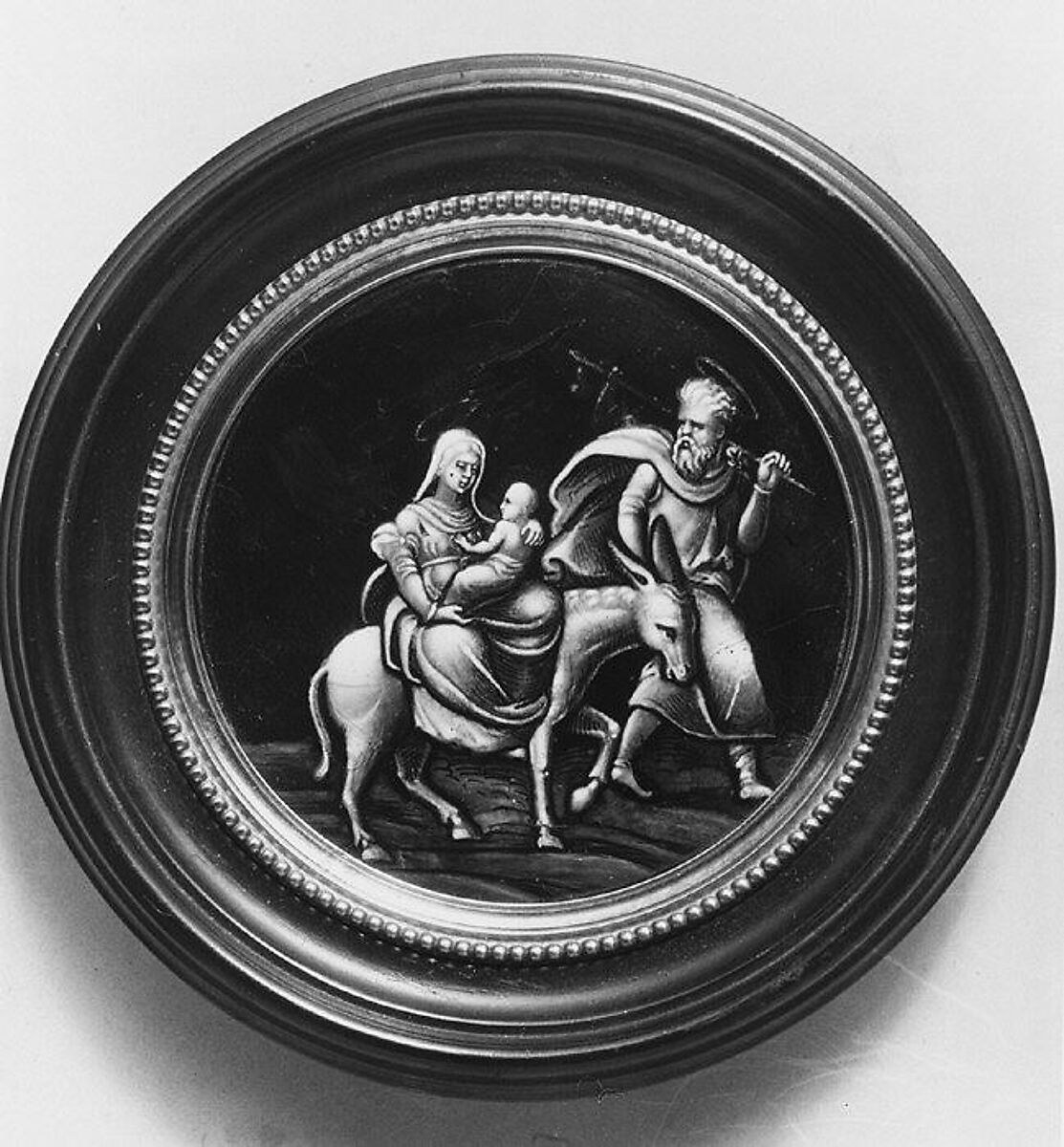 The Flight into Egypt, Possibly the workshop of Pierre Reymond (born 1513, working 1537, died after 1584), Painted enamel on copper, partly gilt, French, Limoges 
