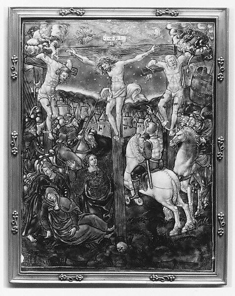 The Crucifixion, Attributed to Colin Nouailher (French, active 1539, d. after 1571), Painted enamel on copper, partly gilt; gilt-brass frame, French, Limoges 
