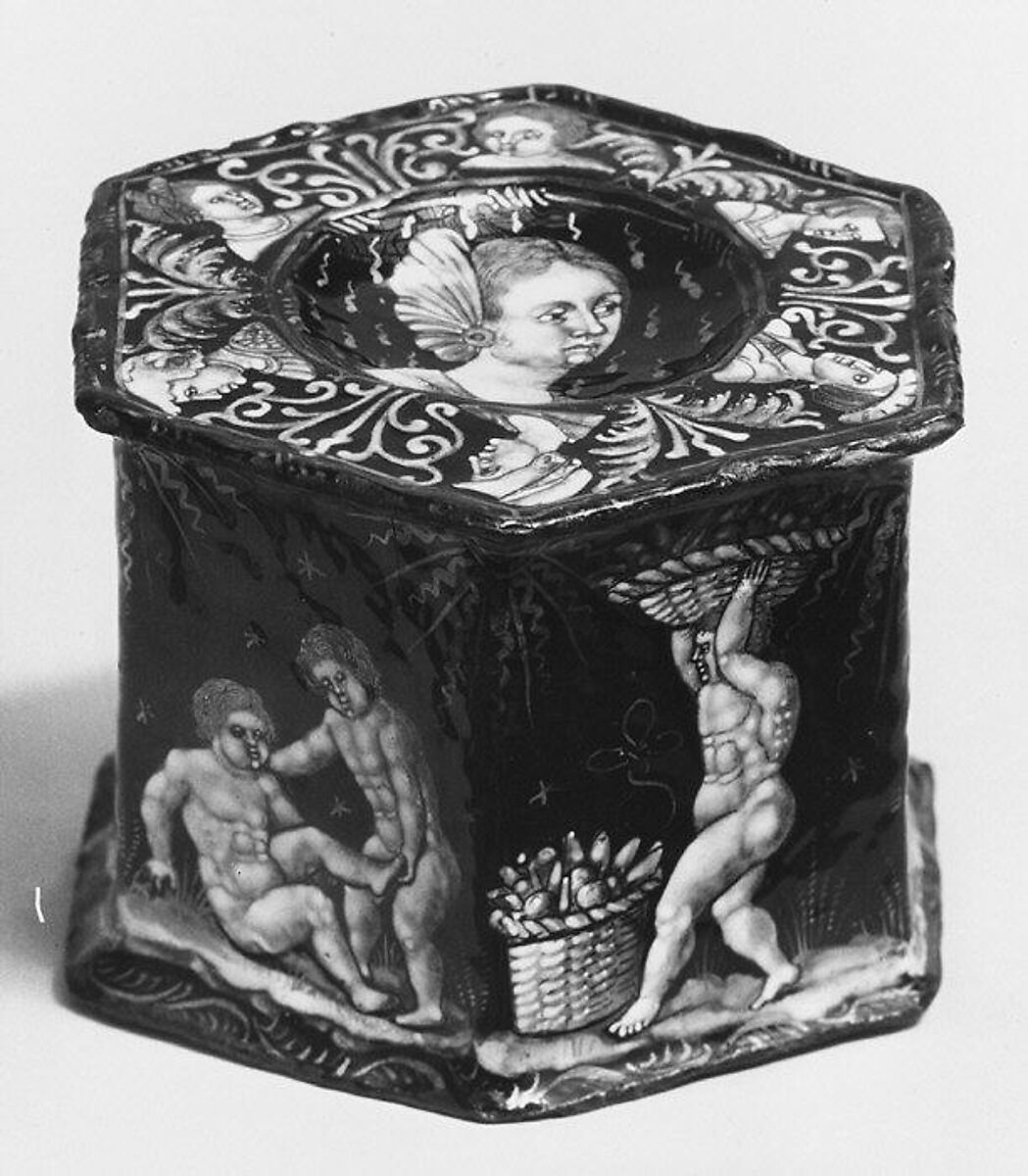 Saltcellar with scene of infant harvesters (one of a pair), Attributed to Pierre Reymond (born 1513, working 1537, died after 1584), Painted enamel on copper, partly gilt, French, Limoges 