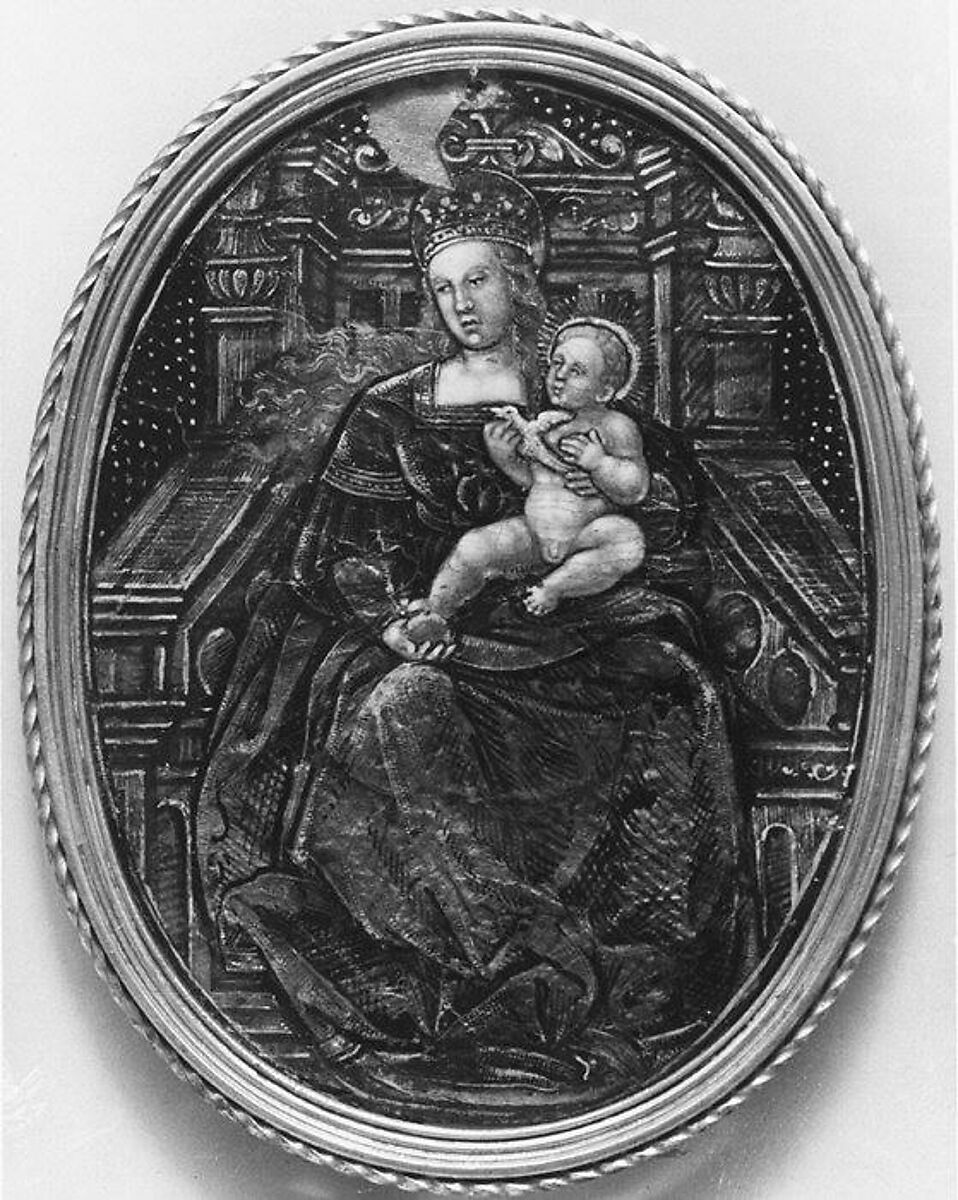 Madonna and Child, Possibly by Master of the Aeneid (active ca. 1530–40), Painted enamel on copper, partly gilt, French, Limoges 