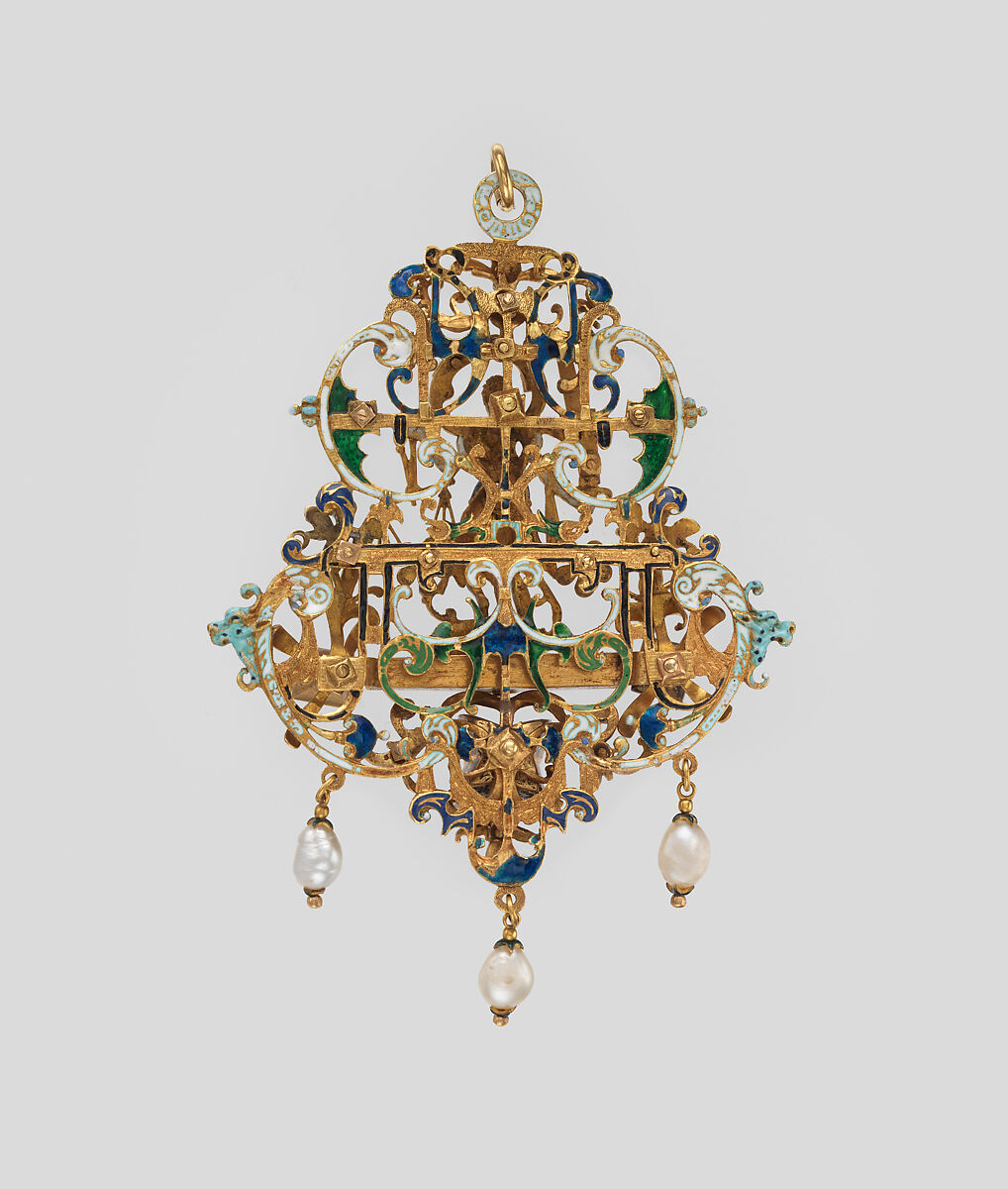 Justice, Gold, partly enameled, set with diamonds and emeralds; pearls, Northern European