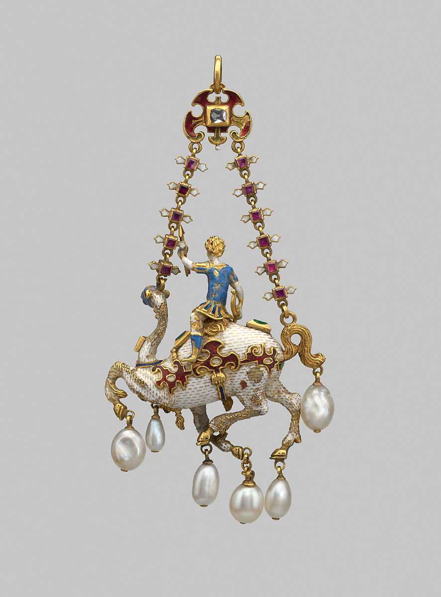 Pendant, Gold, enamel, rubies, emeralds, diamonds, pearls, Northern European