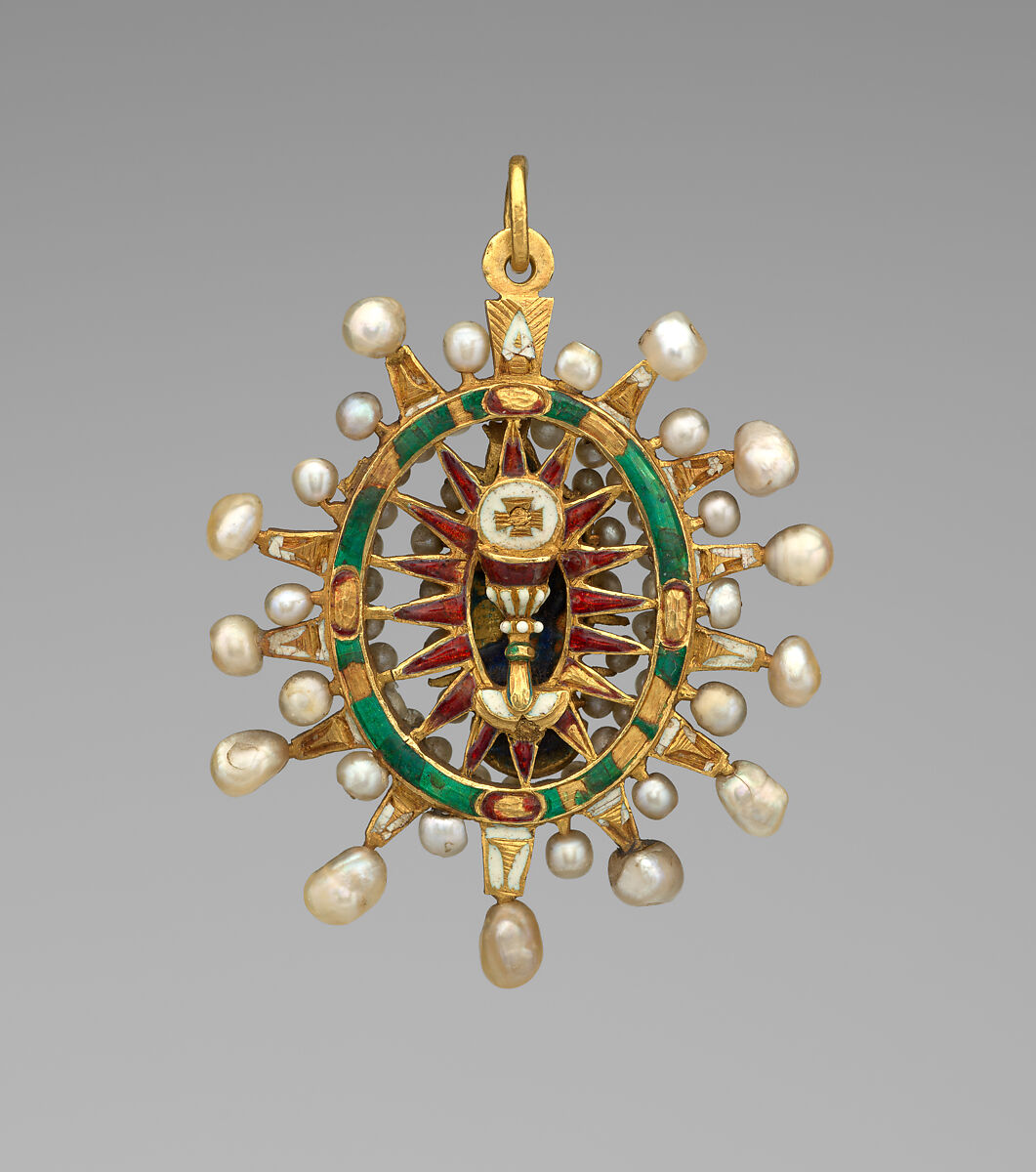Pendant, Gold, enamel, pearls, probably Spanish or Mexican