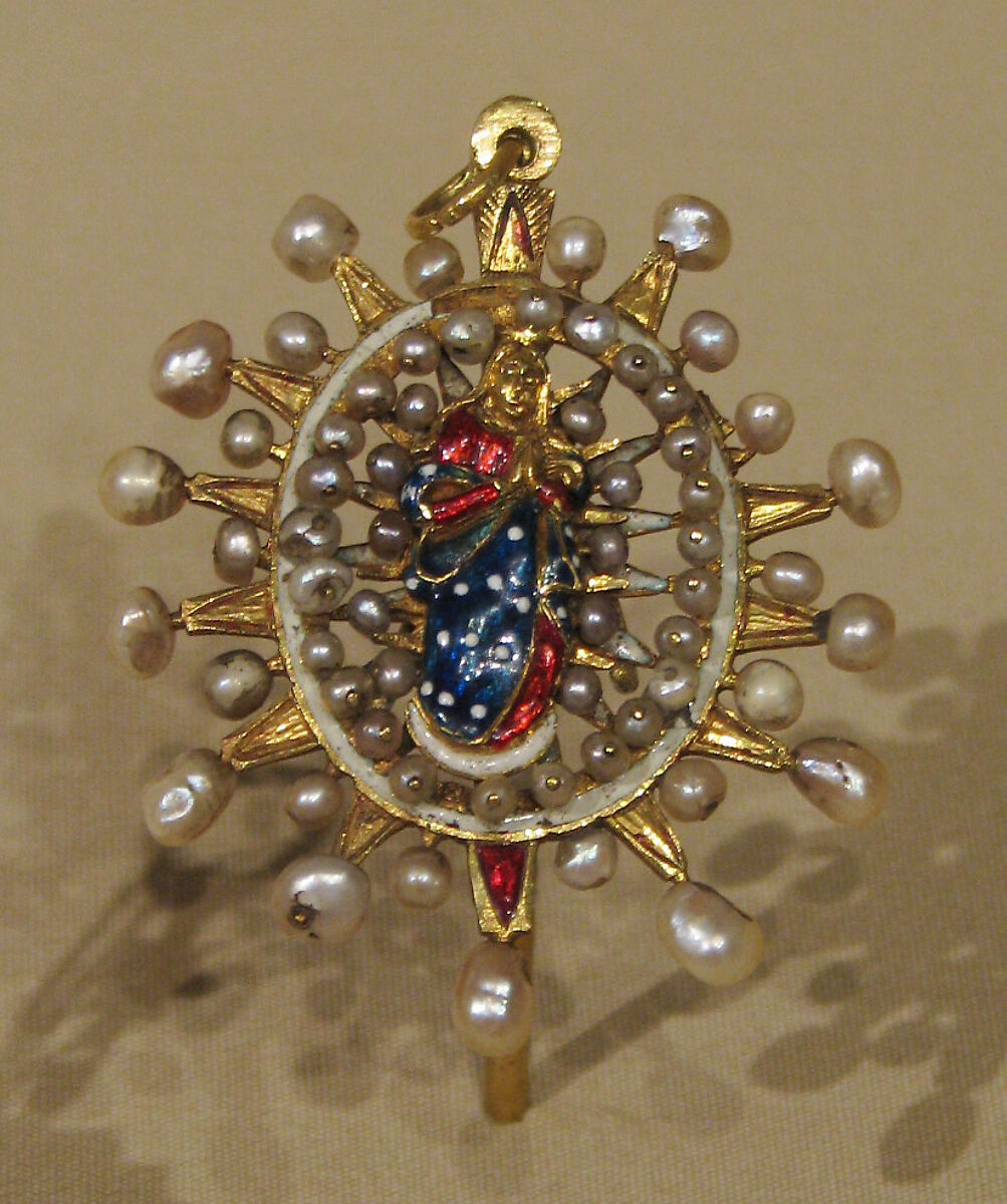 Pendant, Gold, enamel, pearls, probably Spanish or Mexican 