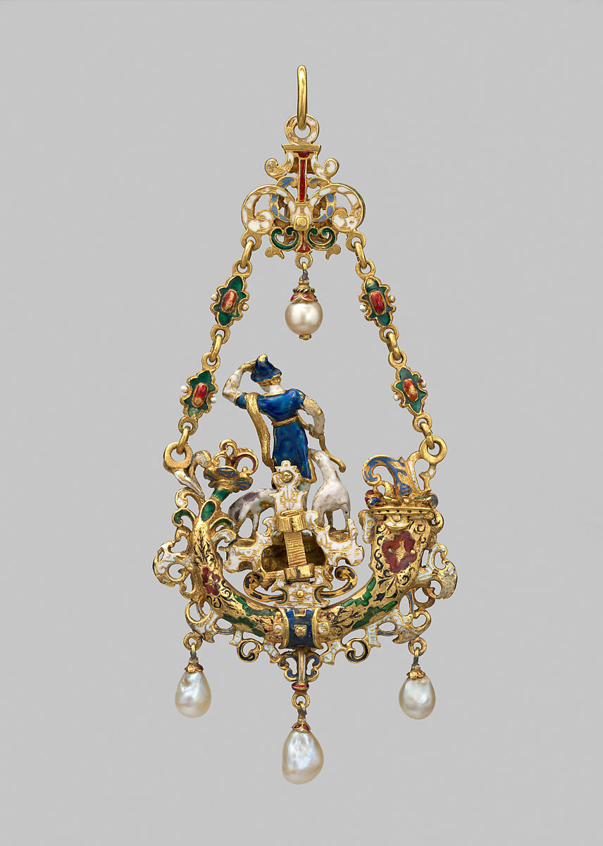 Pendant, Gold, enamel, pearls, diamonds, rubies, possibly German