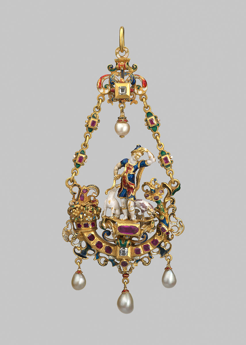 Pendant, Gold, enamel, pearls, diamonds, rubies, possibly German 