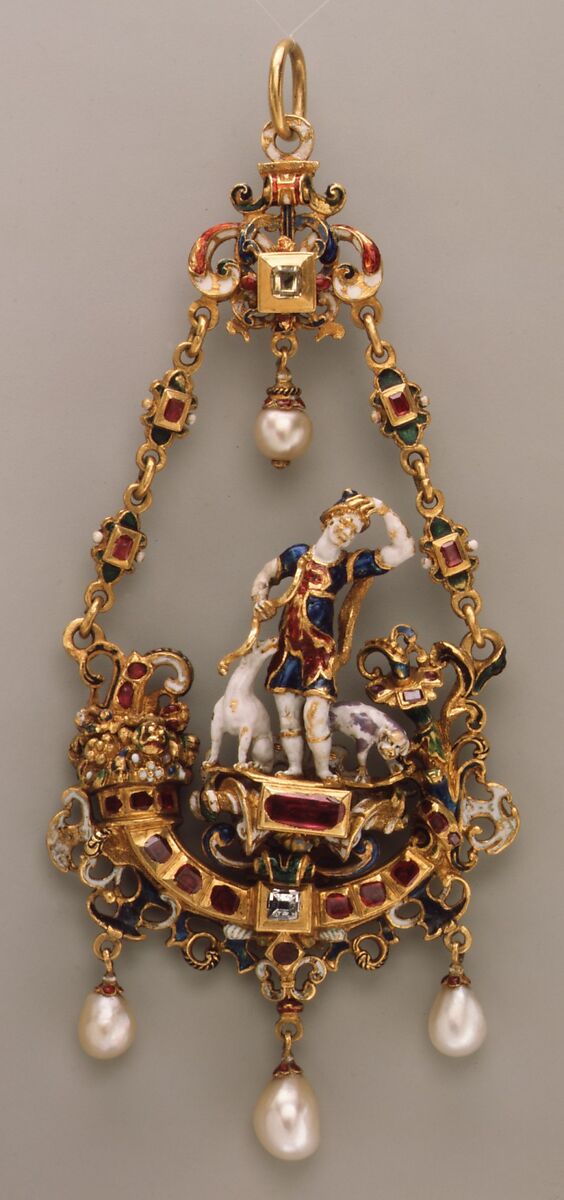 Pendant, Gold, enamel, pearls, diamonds, rubies, possibly German 