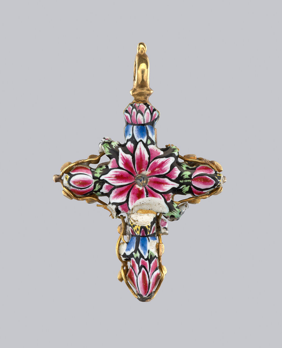 Pendant, Gold, enamel, emeralds, diamonds, beryl, Italian, probably Sicily