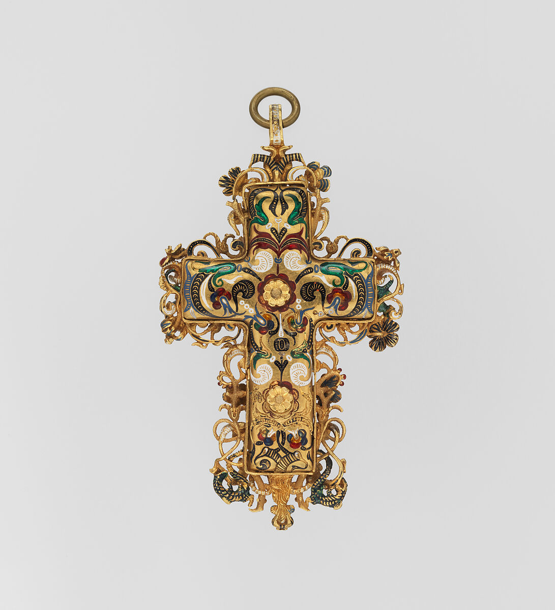 Cross, Gold, partly enameled, set with diamonds, Northern European