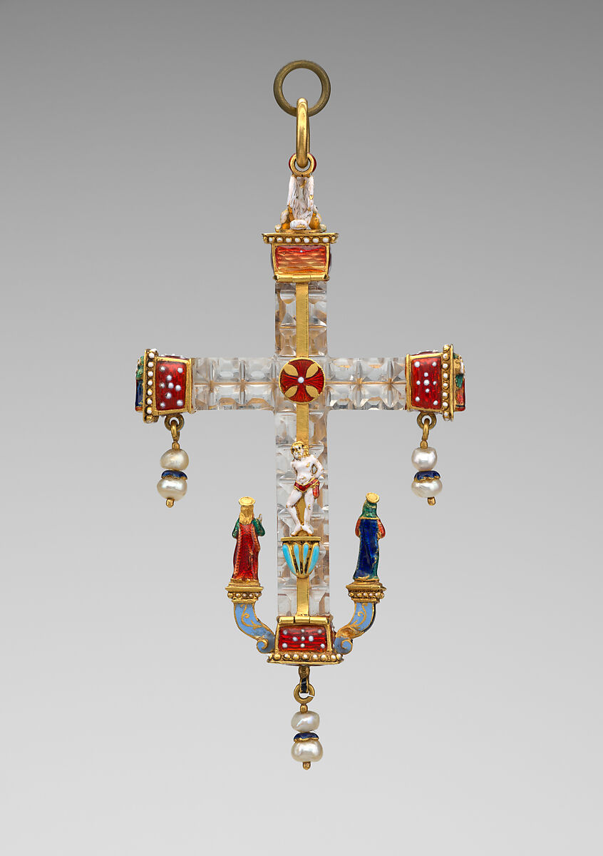 Pendant, Gold, crystal, enamel, pearls, European