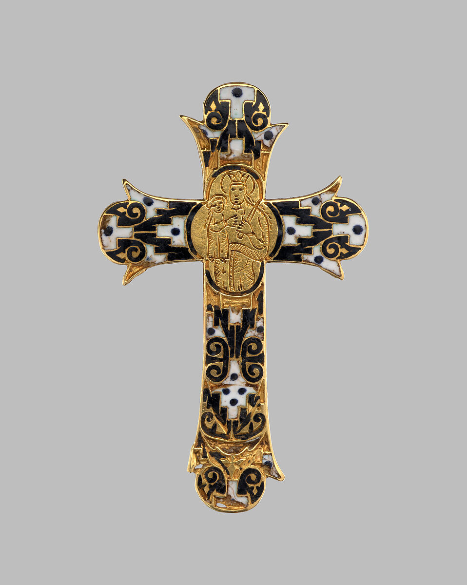 Reliquary crucifix pendant, Gold, enamel, pearls; hair, Spanish or Sicilian
