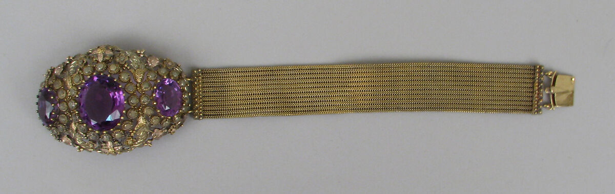 Bracelet (part of a set), Gold, amethysts, French, Paris