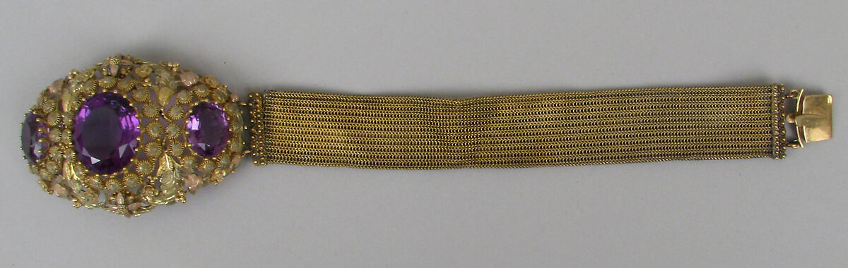 Bracelet (part of a set), Gold, amethysts, French, Paris