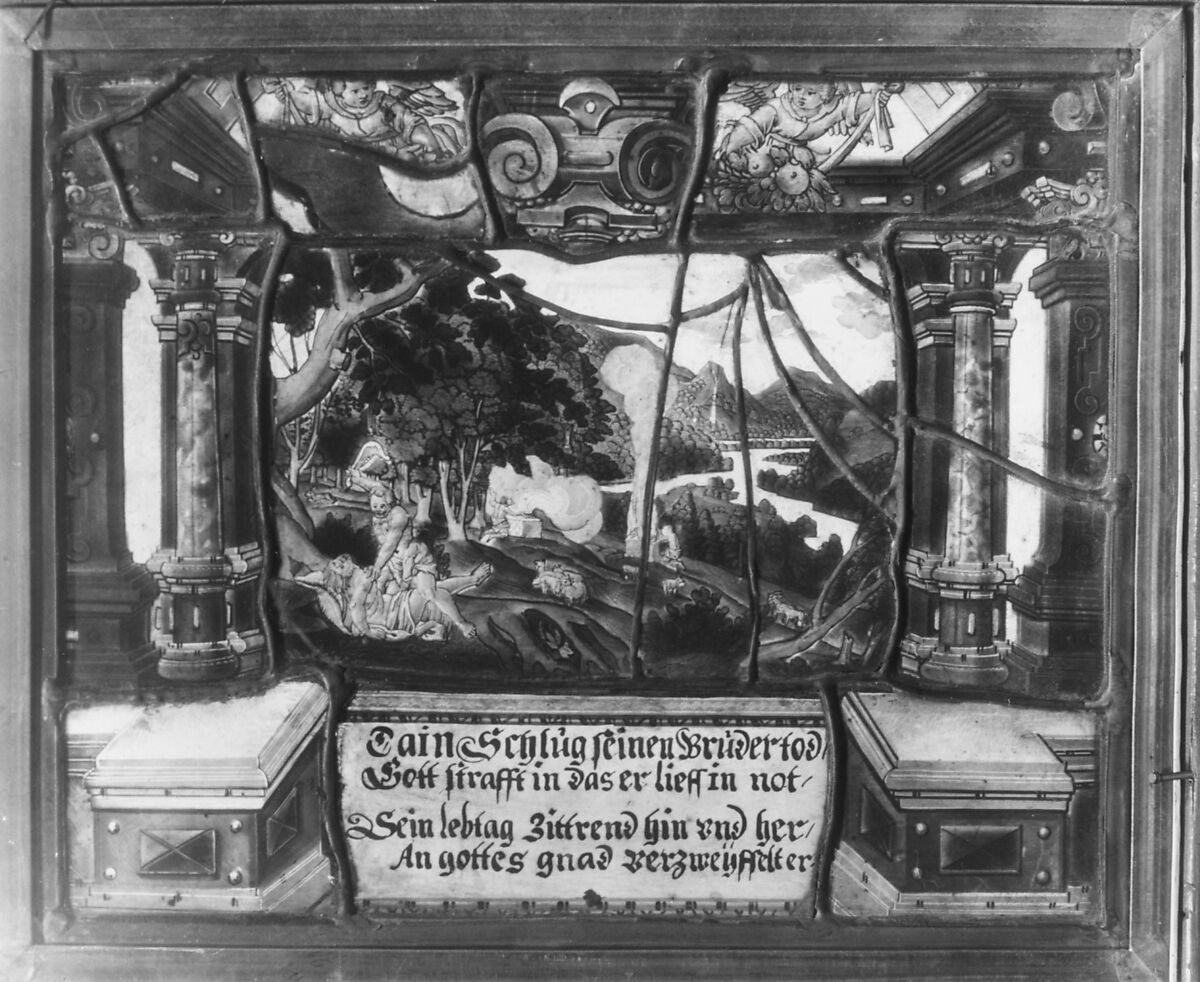 Cain Slaying Abel (one of a set of four), Possibly the workshop of the Muller family, Zug, Switzerland, Stained glass, Swiss, Zug