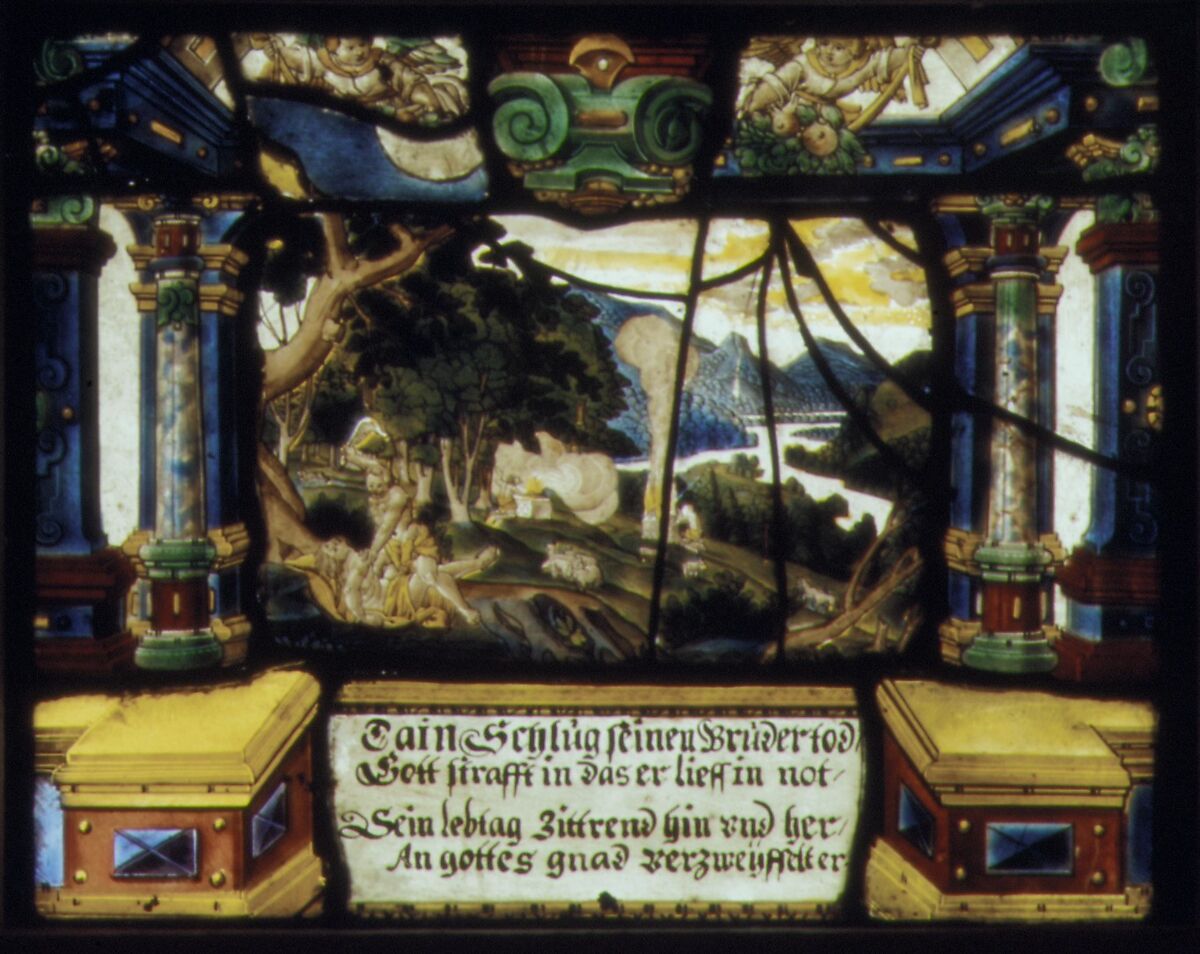 Cain Slaying Abel (one of a set of four), Possibly the workshop of the Muller family, Zug, Switzerland, Stained glass, Swiss, Zug 