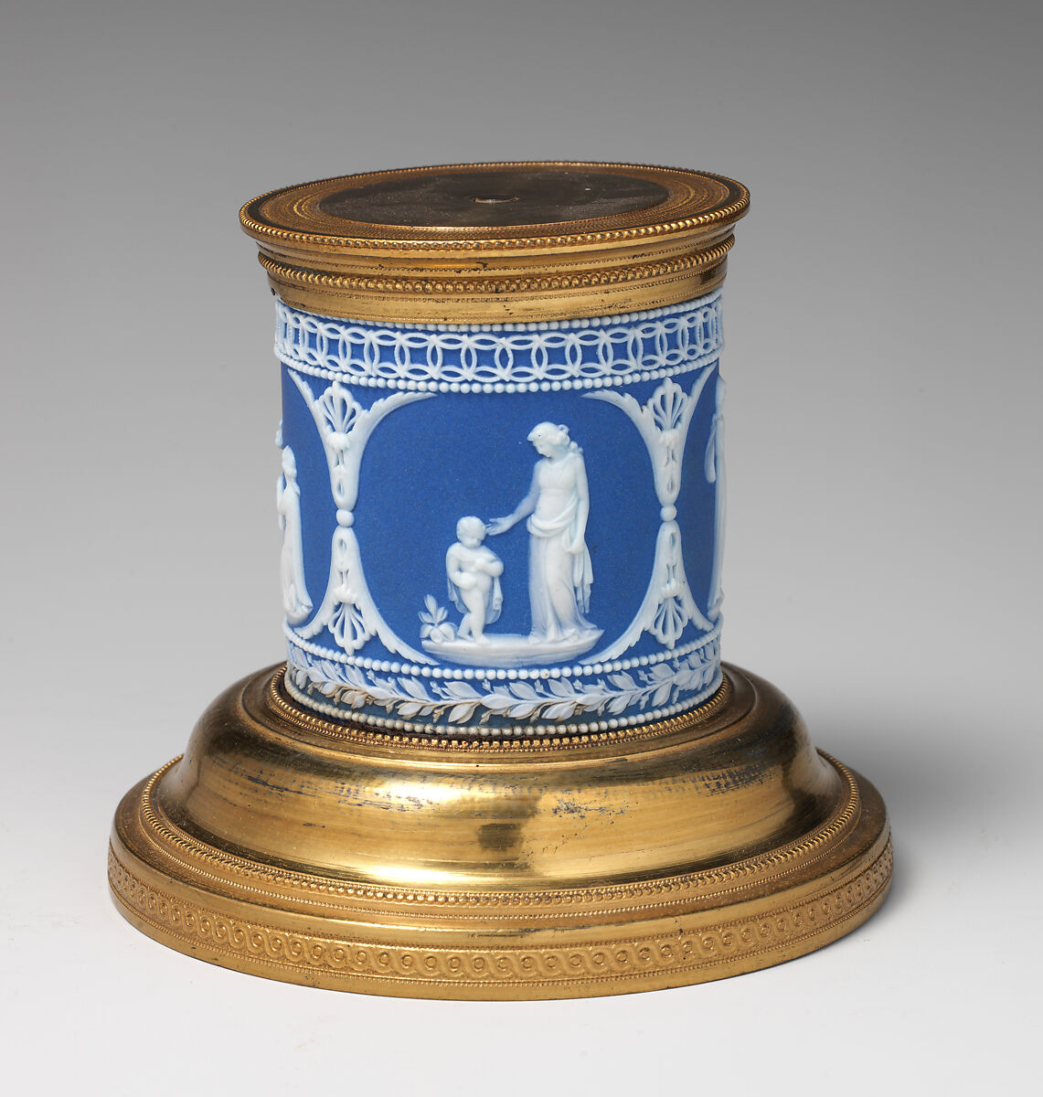 Pair of bases, William Adams (1745–1805, active 1780–1804), Jasperware, gilt-bronze mounts, British, Greengates, Tunstall, Staffordshire