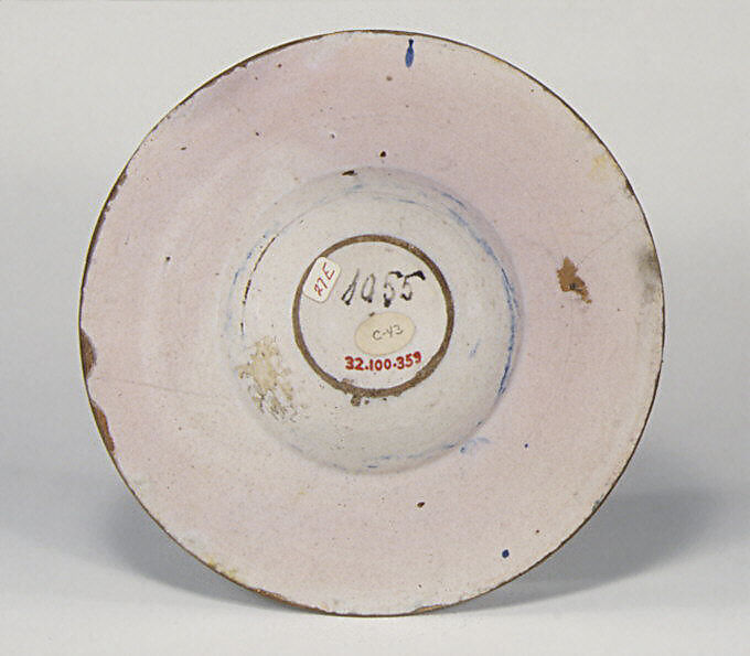 Wide-rimmed bowl with Beautiful Margarita, Maiolica (tin-glazed earthenware), probably Italian, Castel Durante