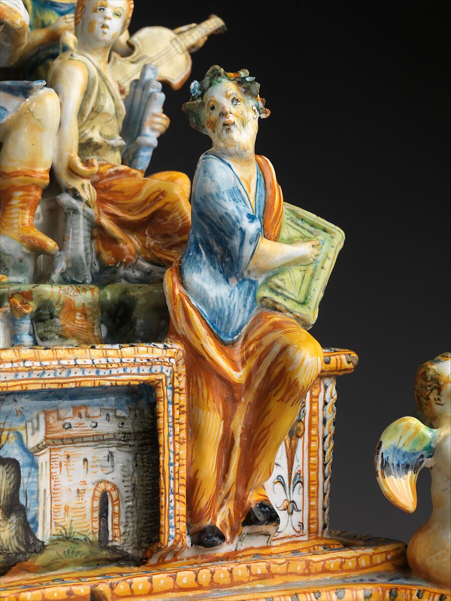 Inkstand with Apollo and the Muses, Workshop of the Patanazzi family (Italian, active ca. 1580–1620), Maiolica (tin-glazed earthenware), Italian, Urbino