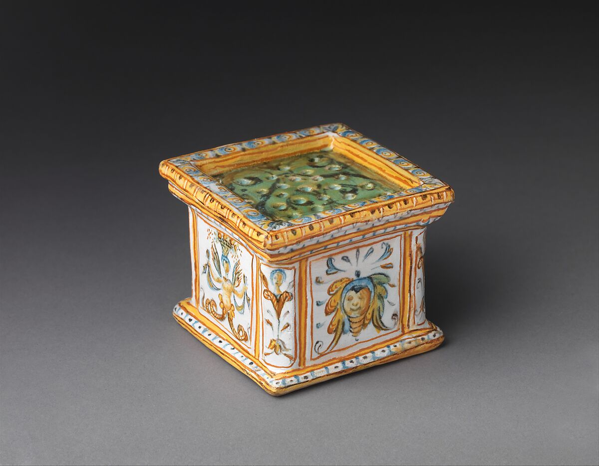 Inkstand with Apollo and the Muses, Workshop of the Patanazzi family (Italian, active ca. 1580–1620), Maiolica (tin-glazed earthenware), Italian, Urbino