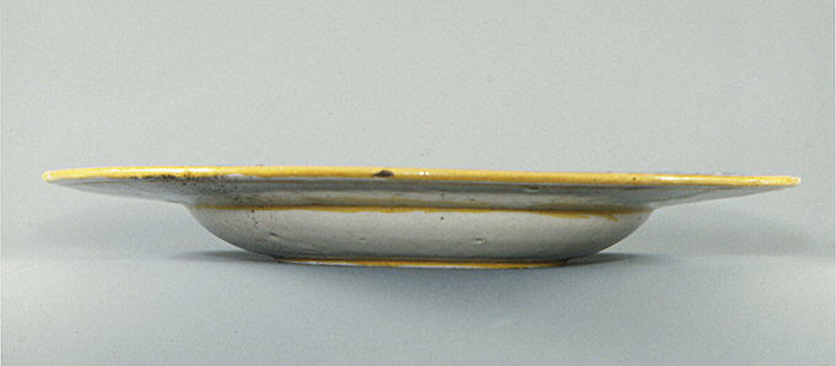 Dish with The Heroism of Marcus Curtius, Workshop of Guido de Merlino (Italian, active ca. 1523–58), Maiolica (tin-glazed earthenware), Italian, Urbino