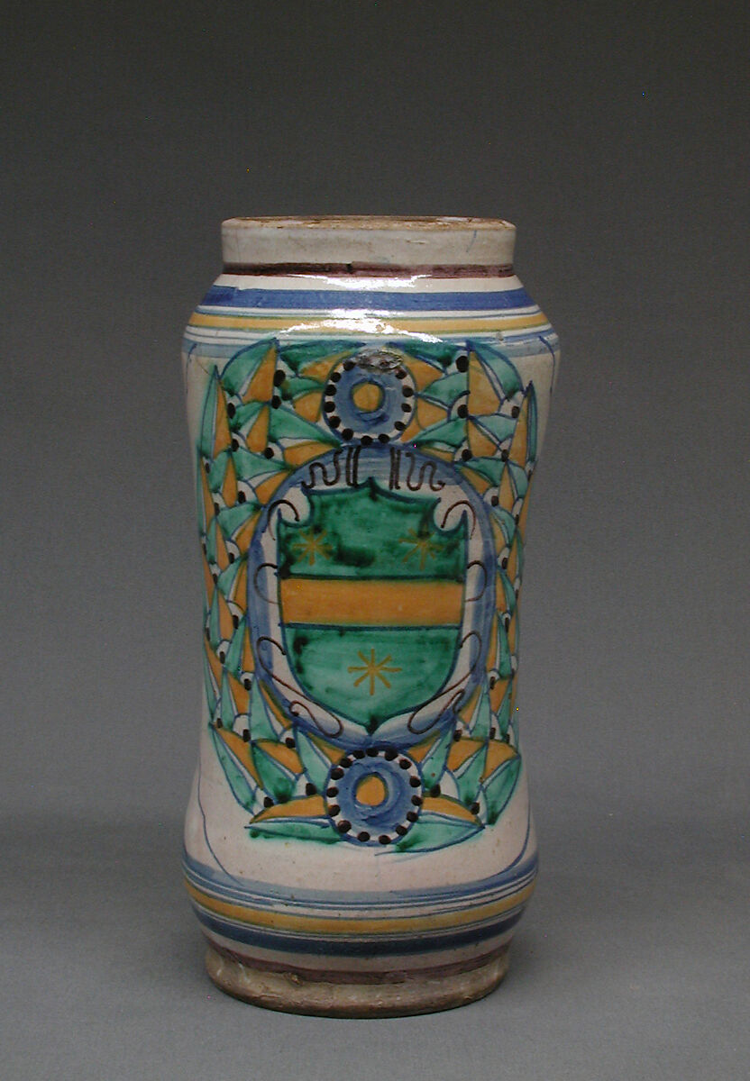 Storage Jar (Albarello), Maiolica (tin-glazed earthenware), Italian or French 