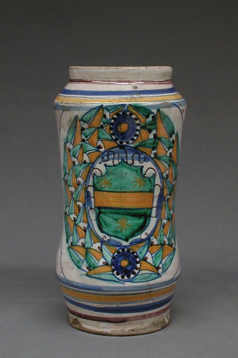 Storage Jar (Albarello), Maiolica (tin-glazed earthenware), Italian or French 