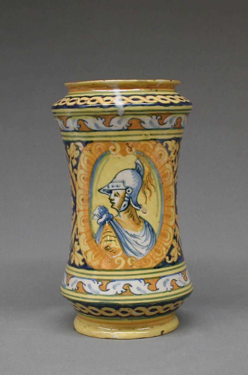 Albarello, Possibly by Vincenzo di Marco, Maiolica (tin-glazed earthenware), Italian, Sicily or Faenza 