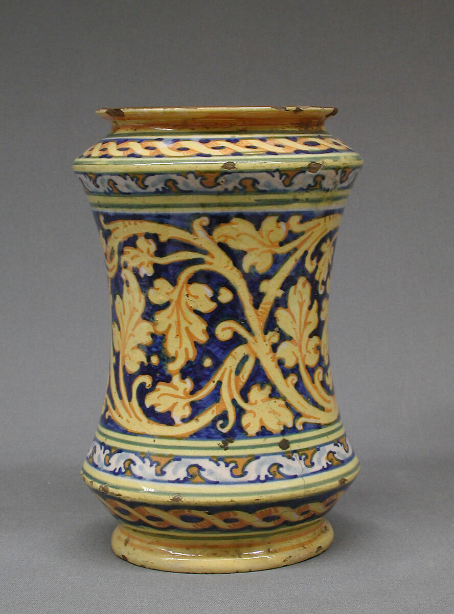 Albarello, Possibly by Vincenzo di Marco, Maiolica (tin-glazed earthenware), Italian, Sicily or Faenza
