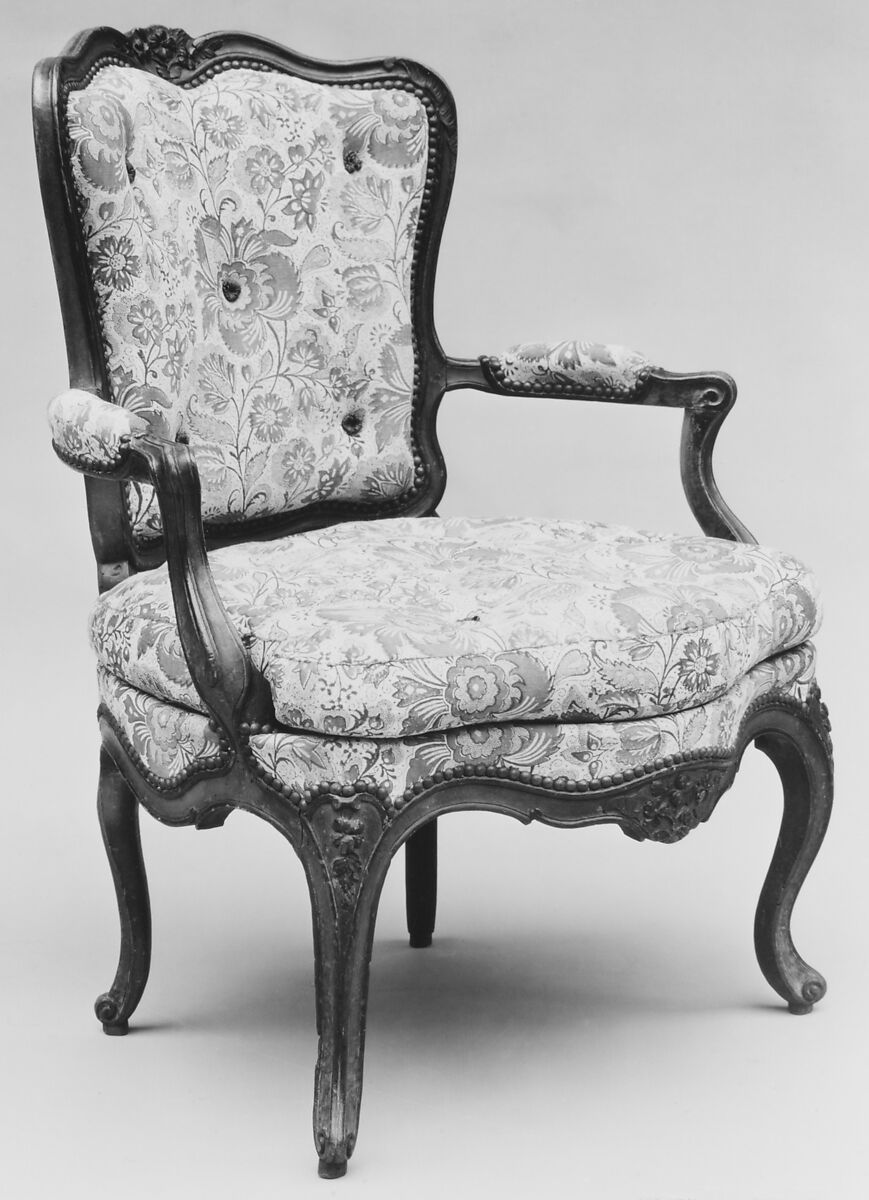 Armchair, Carved and painted walnut, French 