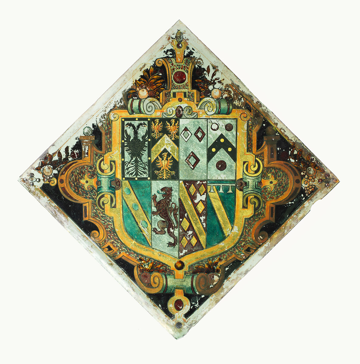 Panel with arms of the Killigrew family of Cornwall, Glass (verre églomisé), British 