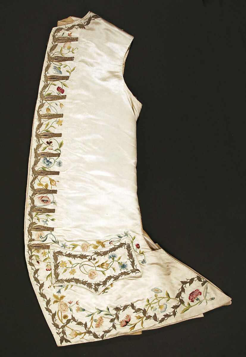 Waistcoat, Silk and metal on silk, British or French