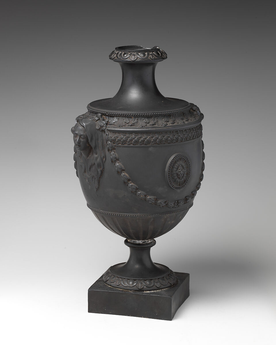 Urn (one of a pair), James Neale, Black basalt ware, British, Hanley, Staffordshire